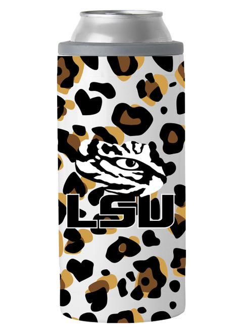 LSU Tigers 12 oz. Neutral Leopard Slim Can Coolie