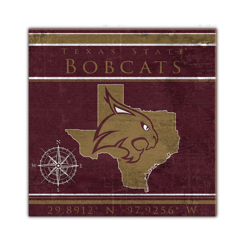 Texas State Bobcats Coordinates 10" x 10" Sign