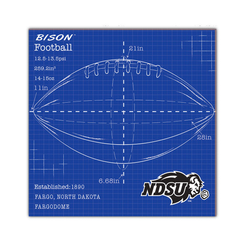 North Dakota State Bison Ball Blueprint 10" x 10" Sign