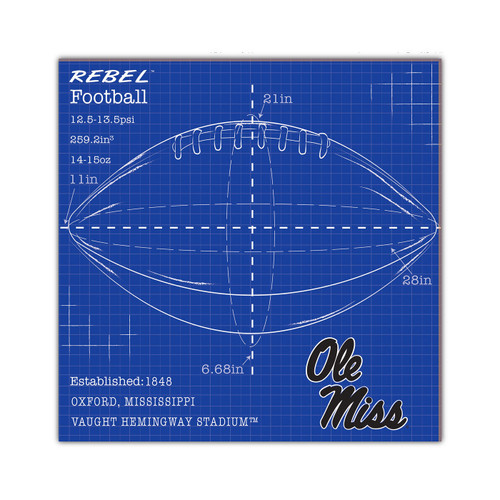 Mississippi Rebels Ball Blueprint 10" x 10" Sign