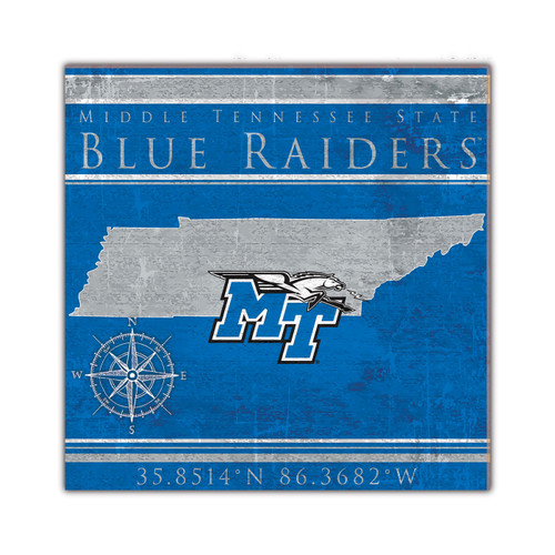 Middle Tennessee State Blue Raiders Coordinates 10" x 10" Sign