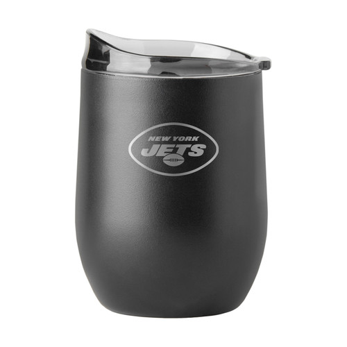 New York Jets 16 oz. Powder Coat Black Etch Curved Beverage Glass