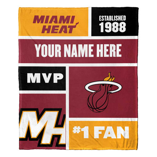 Miami Heat Personalized Colorblock Silk Touch Throw Blanket