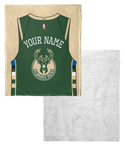 Milwaukee Bucks Personalized Jersey Silk Touch Sherpa Throw Blanket