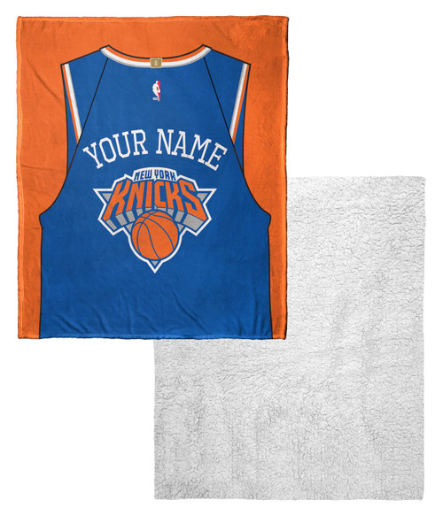 New York Knicks Personalized Jersey Silk Touch Sherpa Throw Blanket