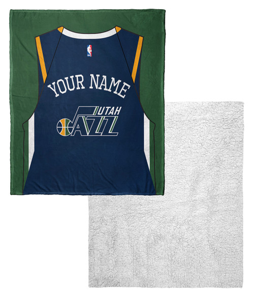 Utah Jazz Personalized Jersey Silk Touch Sherpa Throw Blanket
