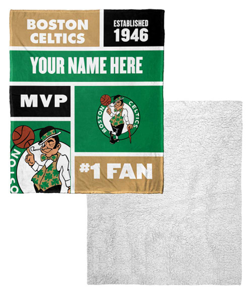 Boston Celtics Personalized Colorblock Touch Sherpa Throw Blanket
