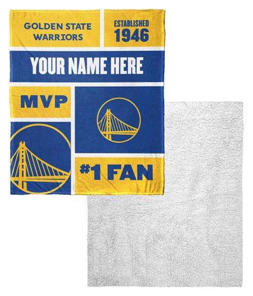 Golden State Warriors Personalized Colorblock Touch Sherpa Throw Blanket