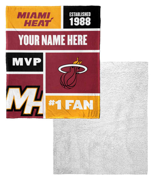 Miami Heat Personalized Colorblock Touch Sherpa Throw Blanket