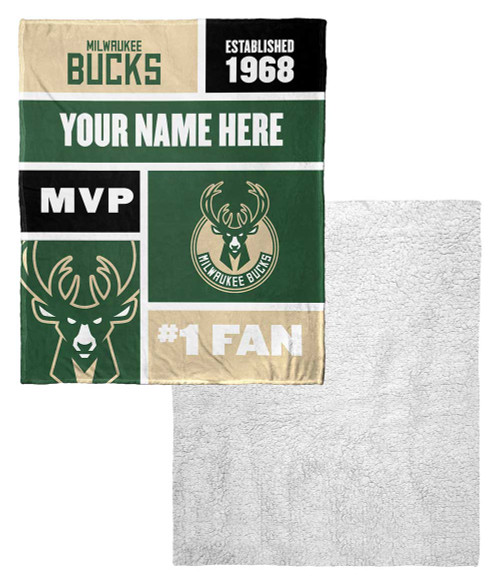 Milwaukee Bucks Personalized Colorblock Touch Sherpa Throw Blanket