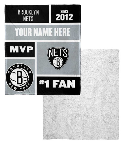 Brooklyn Nets Personalized Colorblock Touch Sherpa Throw Blanket