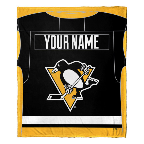 Pittsburgh Penguins Personalized Jersey Silk Touch Throw Blanket