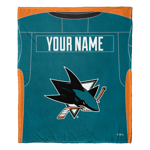 San Jose Sharks Personalized Jersey Silk Touch Throw Blanket