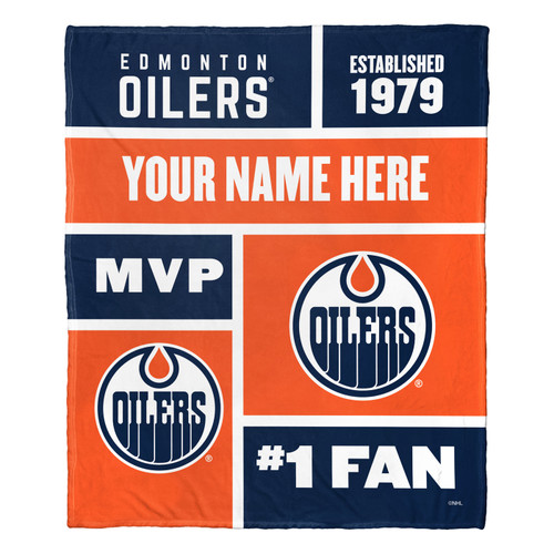 Edmonton Oilers Personalized Colorblock Silk Touch Throw Blanket