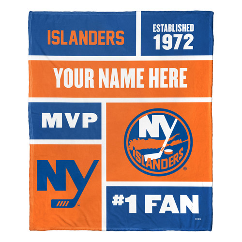 New York Islanders Personalized Colorblock Silk Touch Throw Blanket