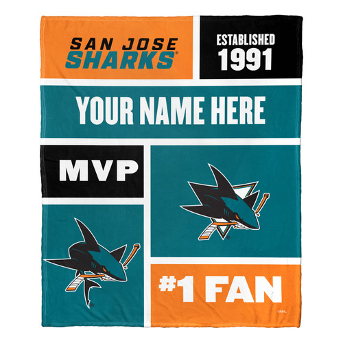 San Jose Sharks Personalized Colorblock Silk Touch Throw Blanket