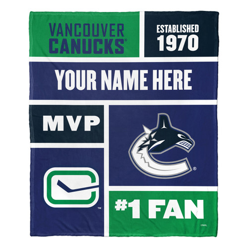Vancouver Canucks Personalized Colorblock Silk Touch Throw Blanket