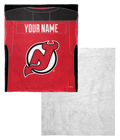 New Jersey Devils Personalized Jersey Silk Touch Sherpa Throw Blanket