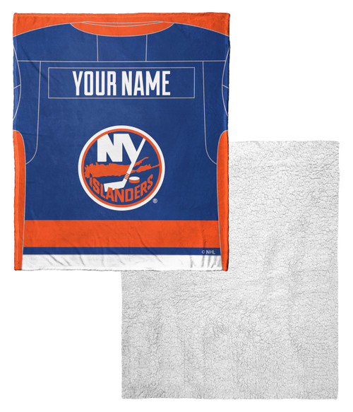 New York Islanders Personalized Jersey Silk Touch Sherpa Throw Blanket