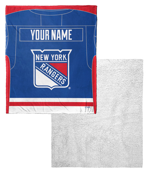 New York Rangers Personalized Jersey Silk Touch Sherpa Throw Blanket
