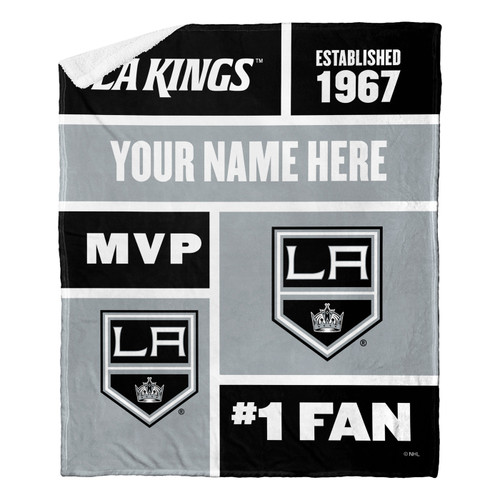 Los Angeles Kings Personalized Colorblock Sherpa Throw Blanket