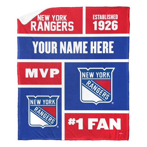 New York Rangers Personalized Colorblock Sherpa Throw Blanket