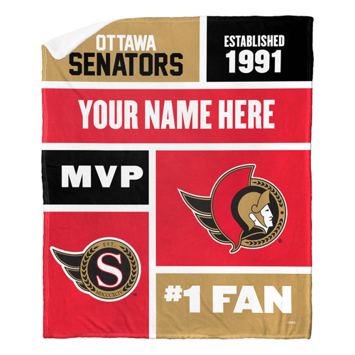 Ottawa Senators Personalized Colorblock Sherpa Throw Blanket