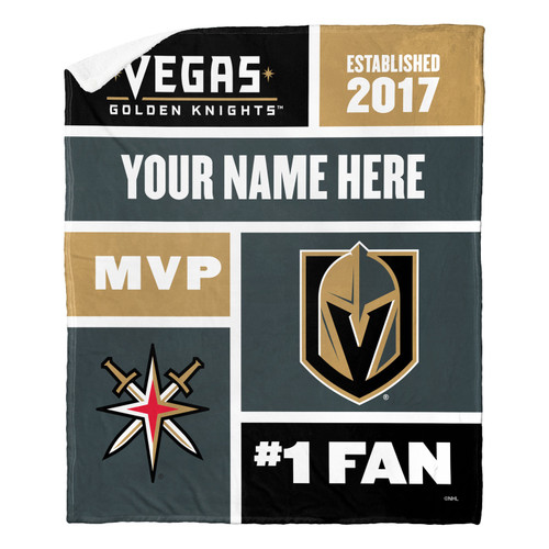 Vegas Golden Knights Personalized Colorblock Sherpa Throw Blanket