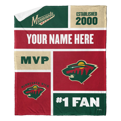 Minnesota Wild Personalized Colorblock Sherpa Throw Blanket