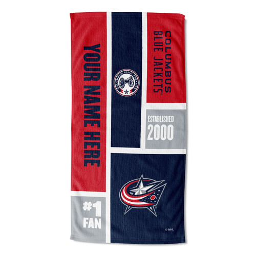 Columbus Blue Jackets Personalized Colorblock Beach Towel