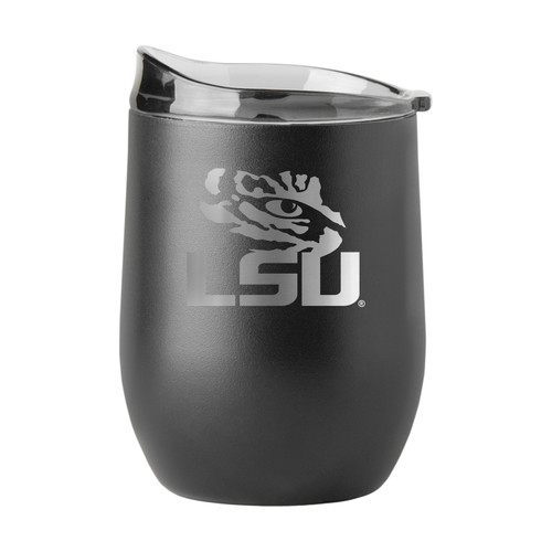 LSU Tigers 16 oz. Powder Coat Black Etch Curved Beverage Glass