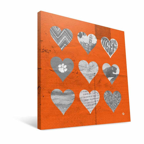 Clemson Tigers 12" x 12" Hearts Canvas Print