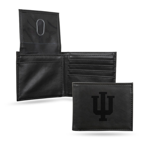 Indiana Hoosiers Laser Engraved Black Billfold Wallet