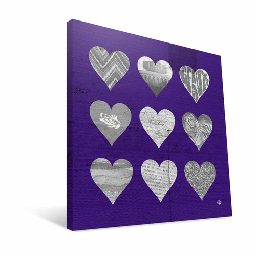 LSU Tigers 12" x 12" Hearts Canvas Print