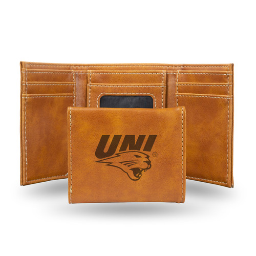 Northern Iowa Panthers Laser Engraved Brown Trifold Wallet