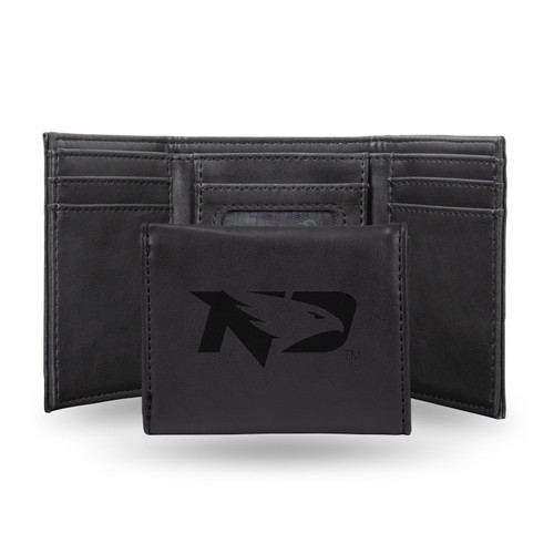North Dakota Fighting Hawks Laser Engraved Black Trifold Wallet