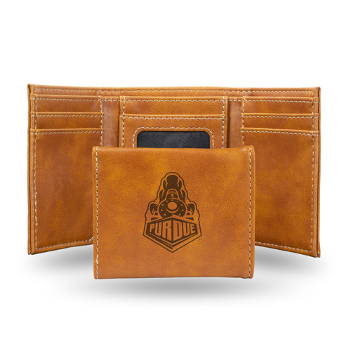 Purdue Boilermakers Laser Engraved Brown Trifold Wallet