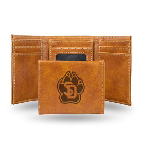 South Dakota Coyotes Laser Engraved Brown Trifold Wallet