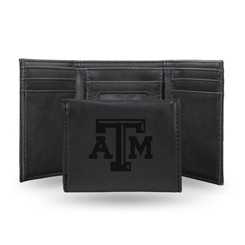 Texas A&M Aggies Laser Engraved Black Trifold Wallet