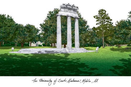 South Alabama Jaguars Campus Images Lithograph