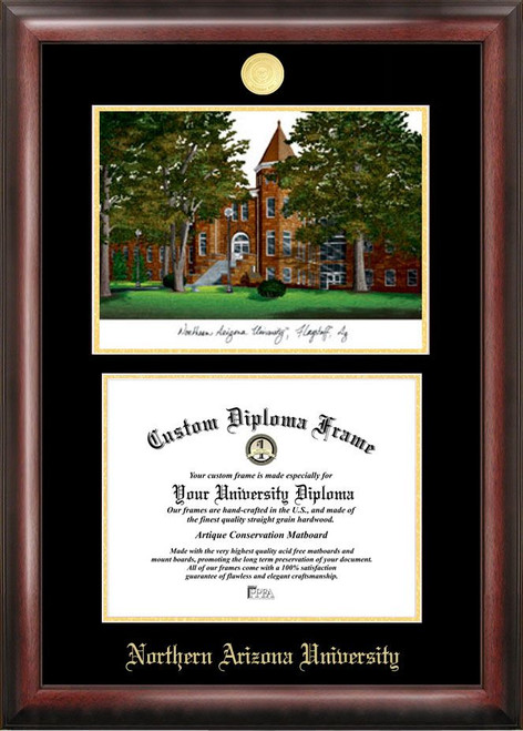 Northern Arizona Lumberjacks Gold Embossed Diploma Frame with Campus Images Lithograph