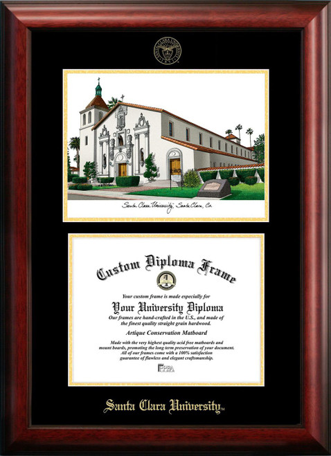 Santa Clara Broncos Gold Embossed Diploma Frame with Campus Images Lithograph