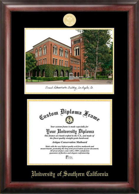 USC Trojans Gold Embossed Diploma Frame with Campus Images Lithograph