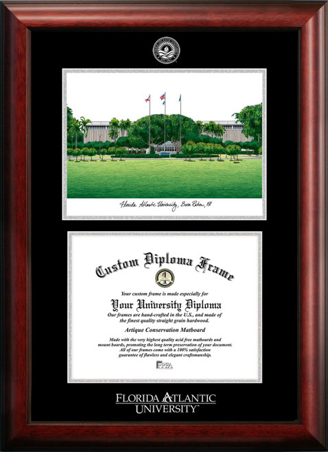 Florida Atlantic Owls Gold Embossed Diploma Frame with Campus Images Lithograph