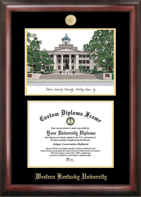 Western Kentucky Hilltoppers Gold Embossed Diploma Frame with Campus Images Lithograph