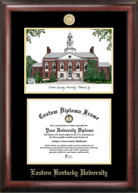 Eastern Kentucky Colonels Gold Embossed Diploma Frame with Campus Images Lithograph