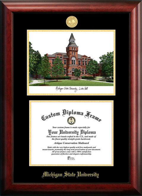Michigan State Spartans Linton Hall Gold Embossed Diploma Frame With CampImages Lithograph