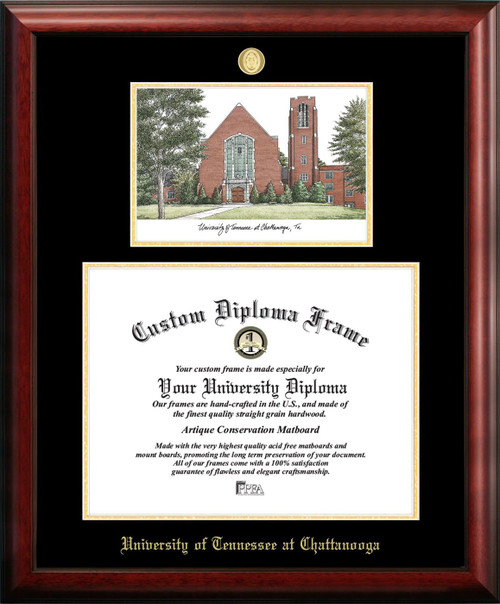 Tennessee Chattanooga Mocs Gold Embossed Diploma Frame with Campus Images Lithograph