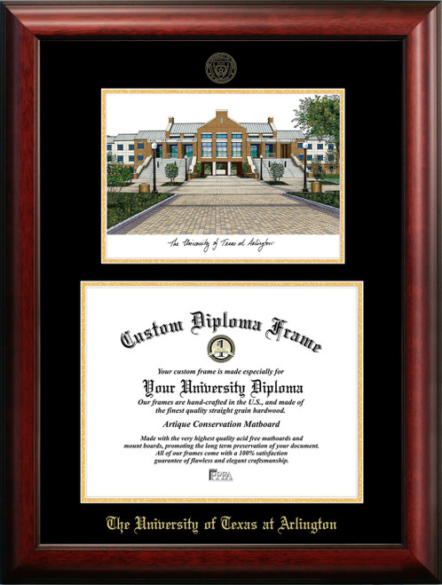 Texas-Arlington Mavericks Gold Embossed Diploma Frame with Campus Images Lithograph