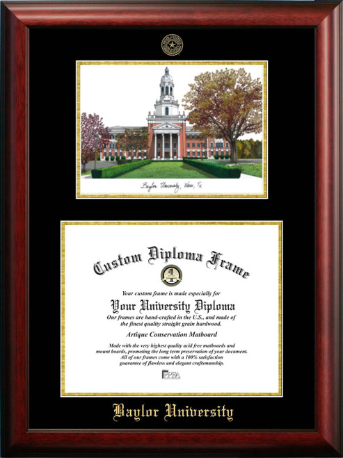 Baylor Bears Gold Embossed Diploma Frame with Campus Images Lithograph